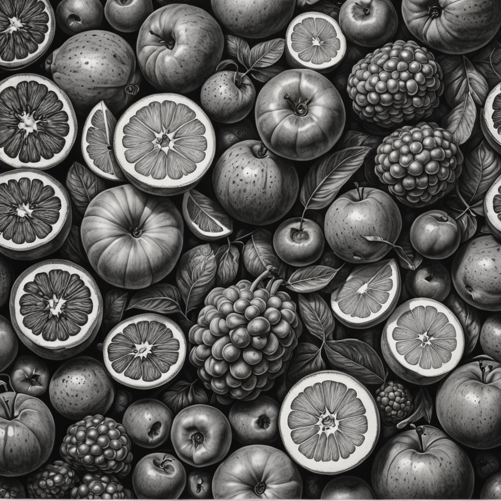 Hyperdetailed Charcoal Drawing of a Grapefruit