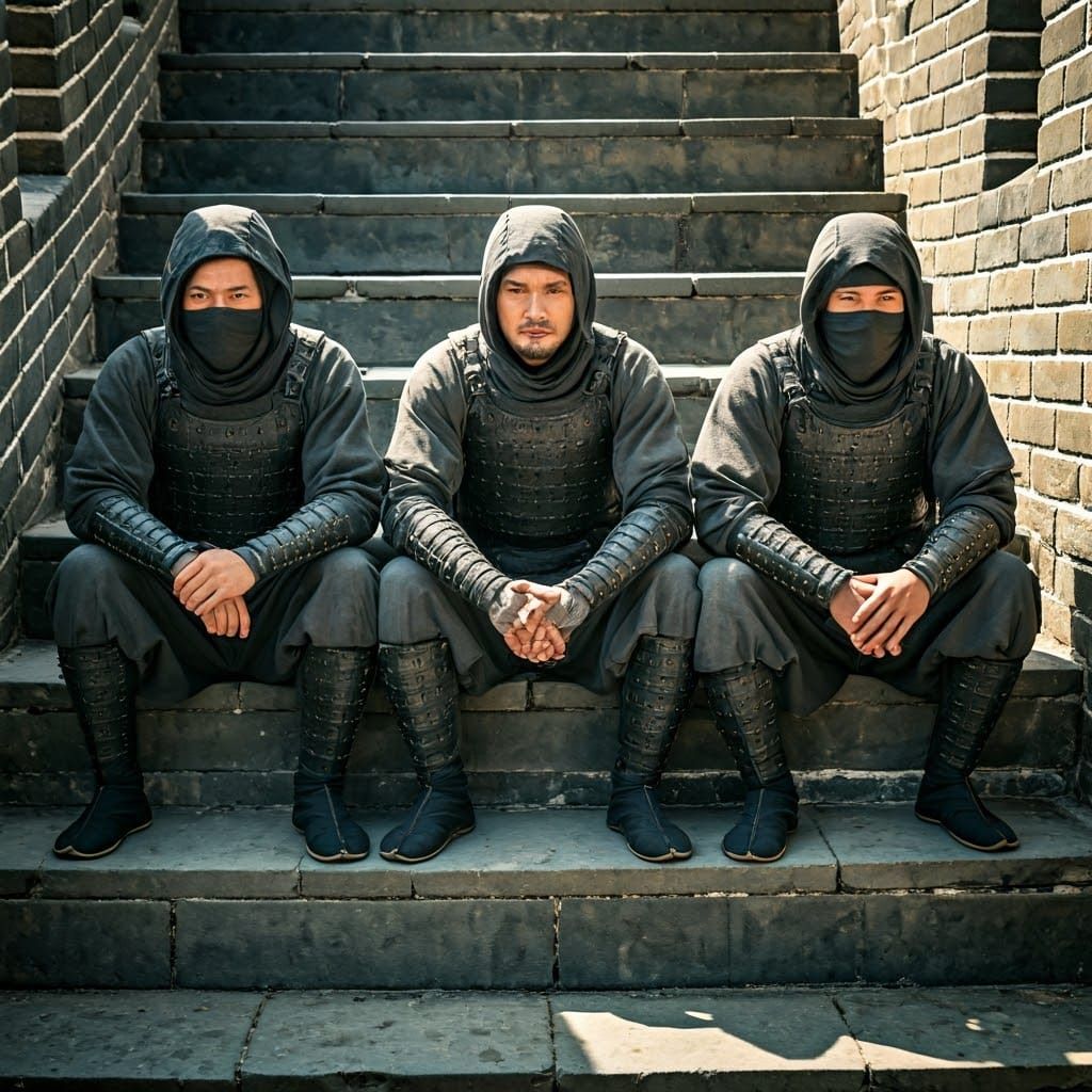 Ninja Warriors Contemplating the Great Wall