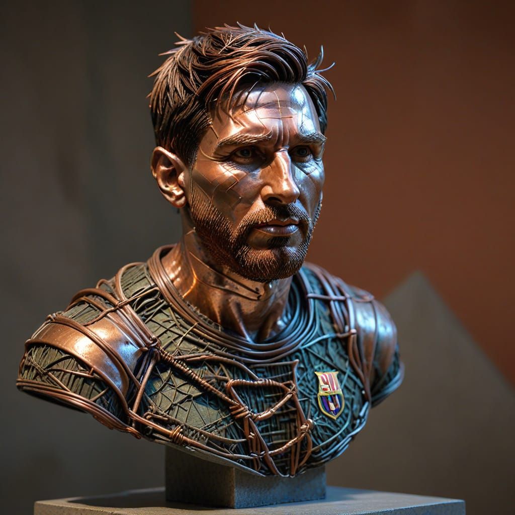 Hyperrealistic Metal Wire Sculpture of Lionel Messi