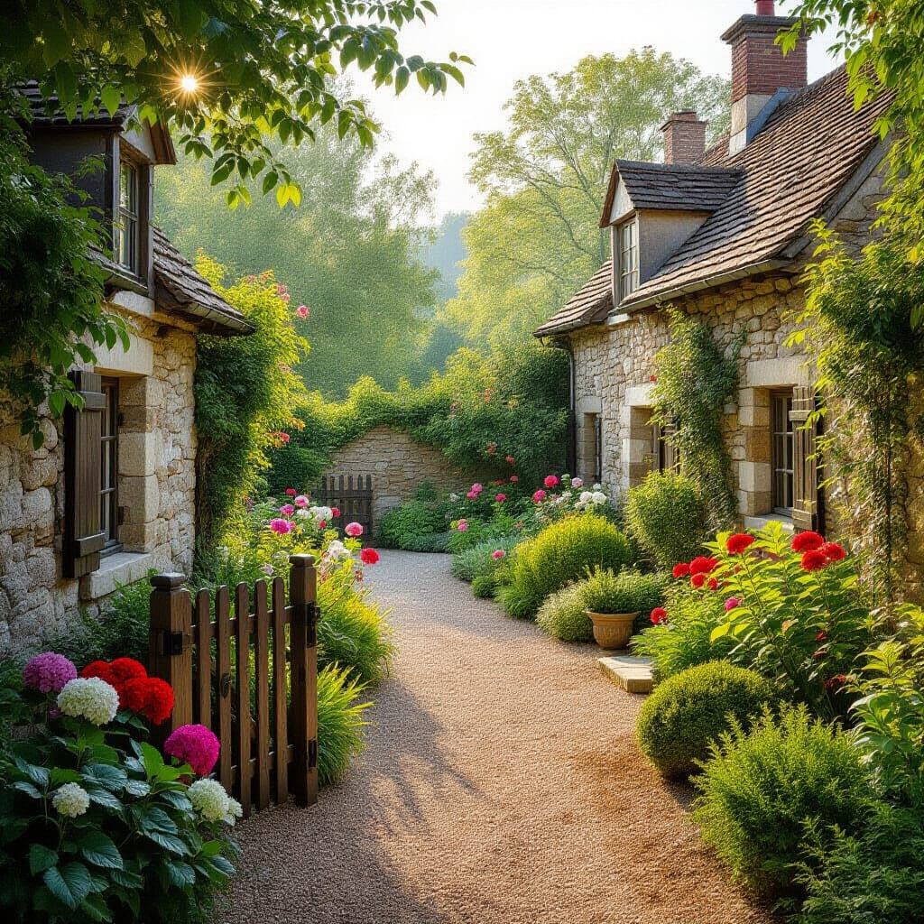 Serene Garden Scene in Impressionist Style