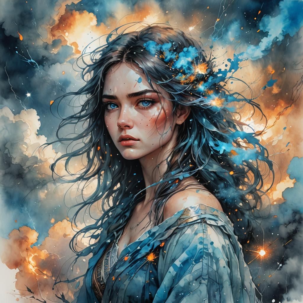 Cloud Goddess in Digital Watercolor Art