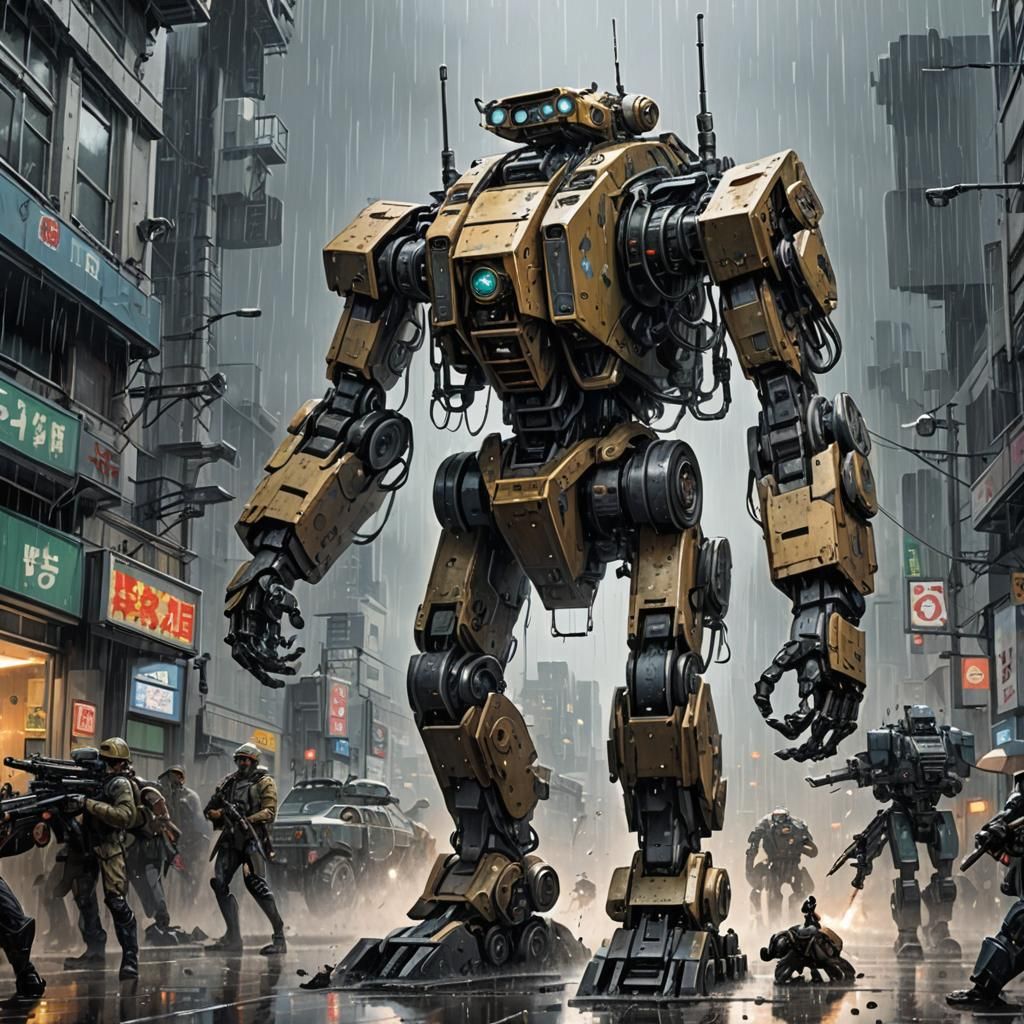 Hyperdetailed Four-Legged Robot in Rain