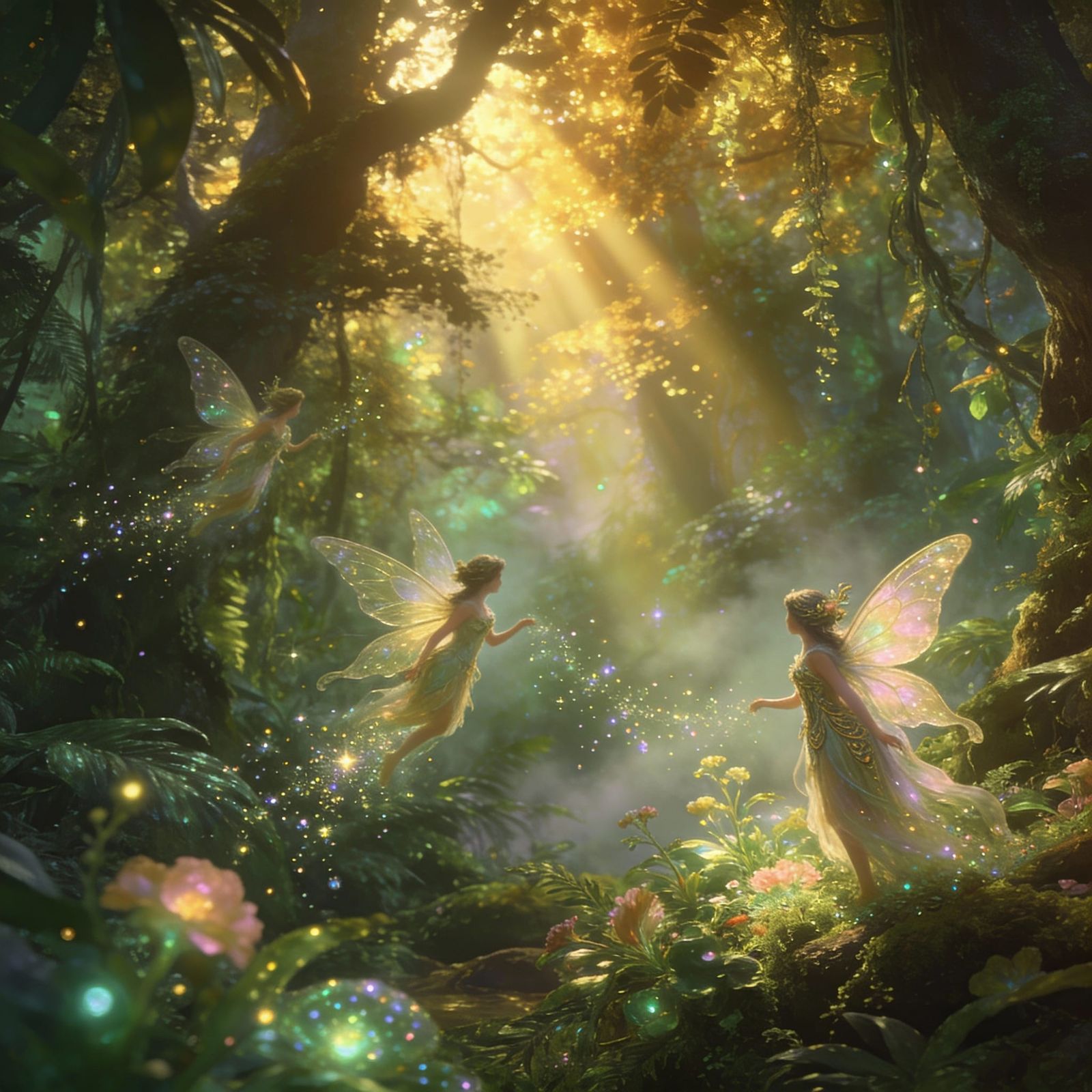 Ethereal Fantasy Rainforest with Fairies and Pixie Dust