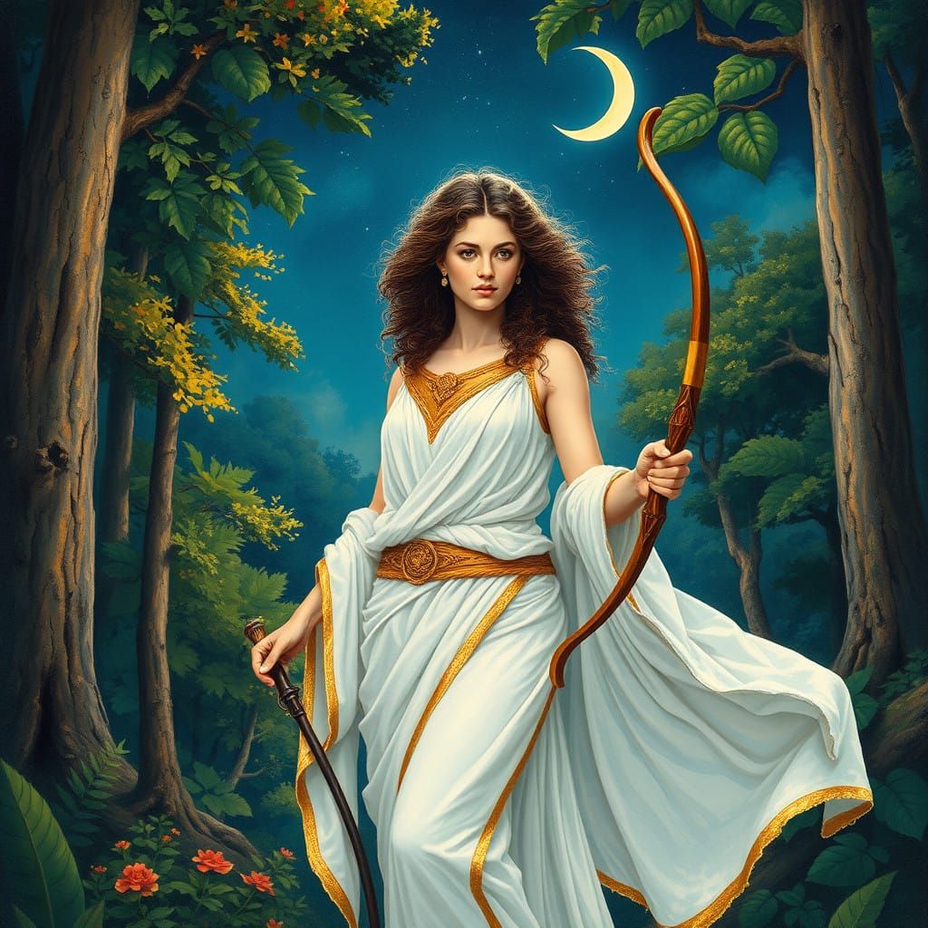 Majestic Goddess Diana in a Vibrant Forest