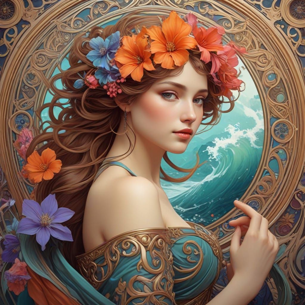 Delicate Flower in Dreamlike Art Nouveau Style