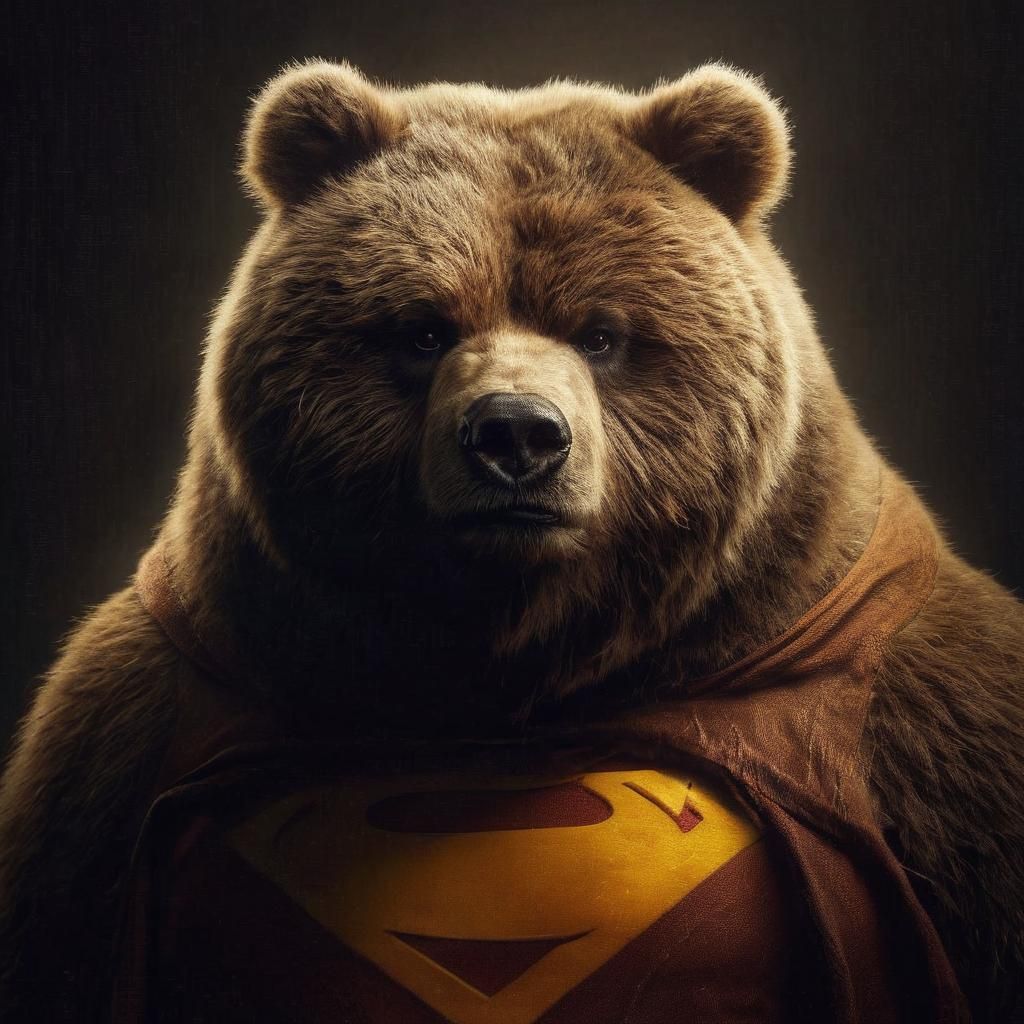 Obese Kodiak Bear Superman Rising from Darkness