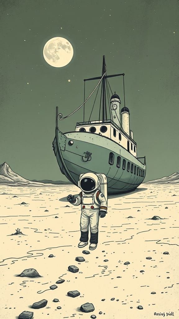 Surreal Astronaut Lost in Haunted Desert Landscape