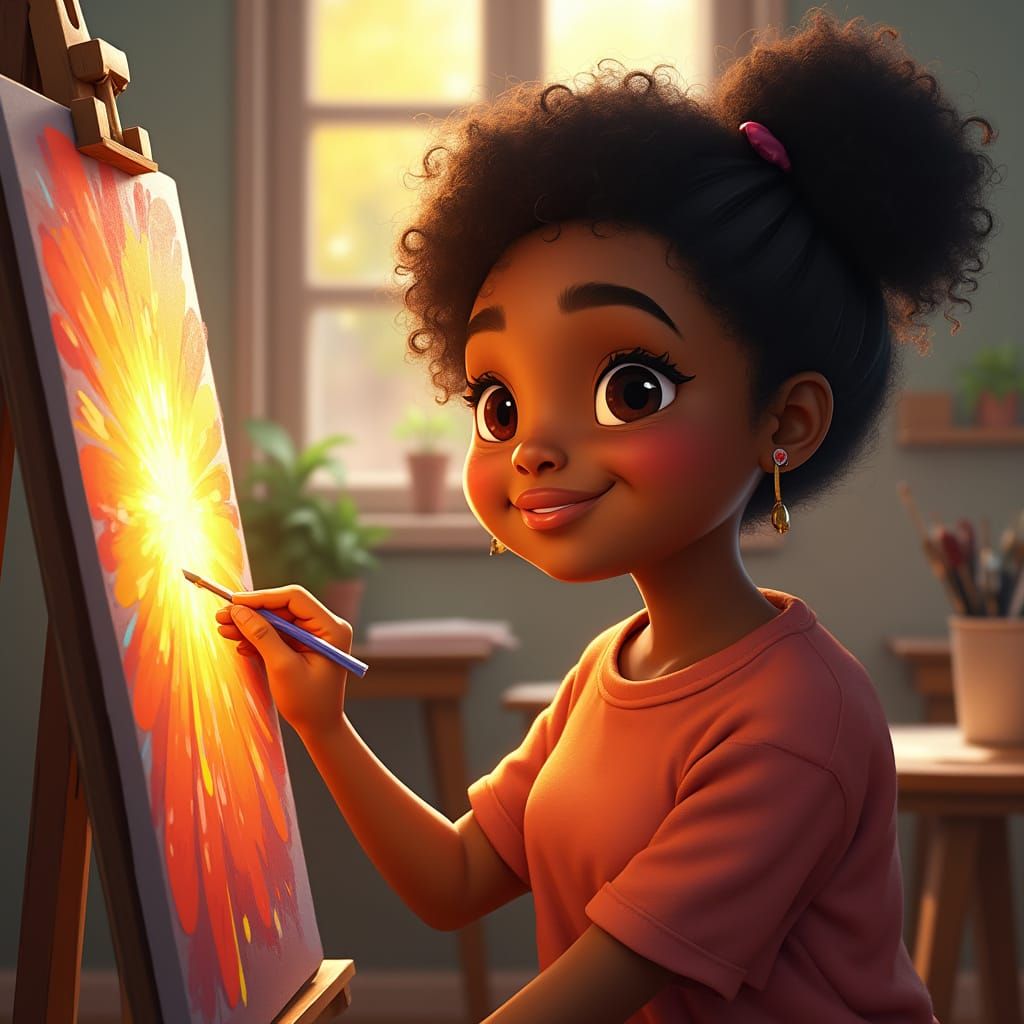 Surreal Disney-Inspired Schoolgirl Painting in Vibrant Oil G...