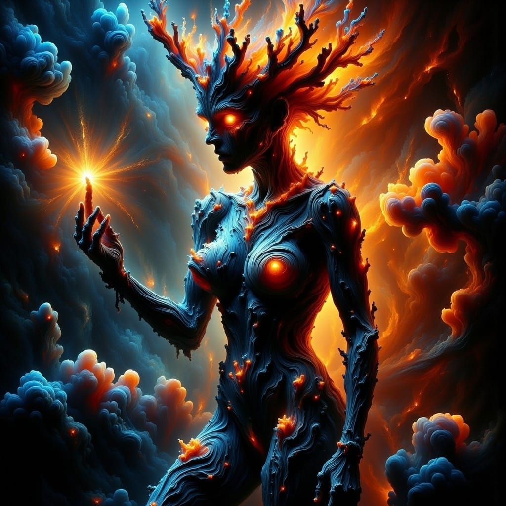 Goddess of Dark Fabric with Gold Jewelry