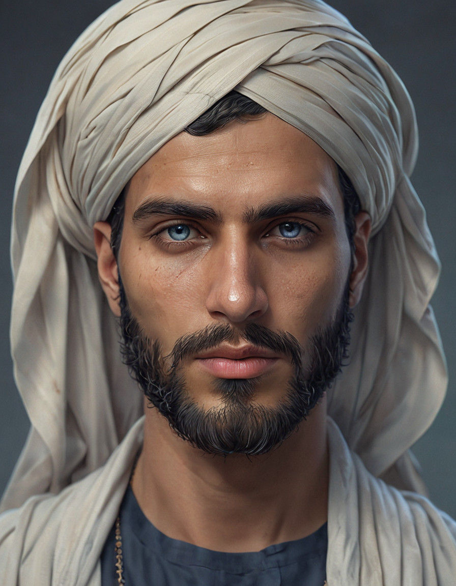 Dynamic Arab Portrait in Vibrant Triadic Colors