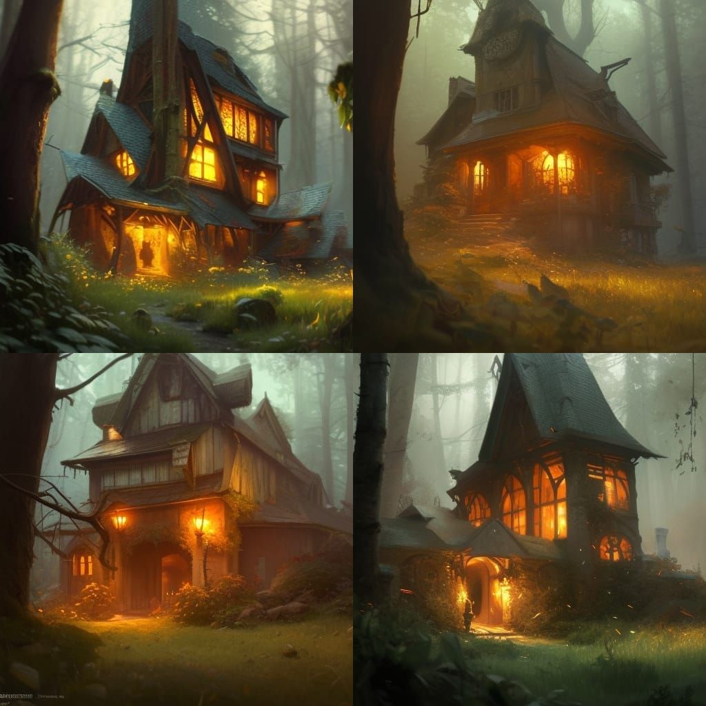 Enchanted Witch Cottage in Forest: Detailed Concept Art