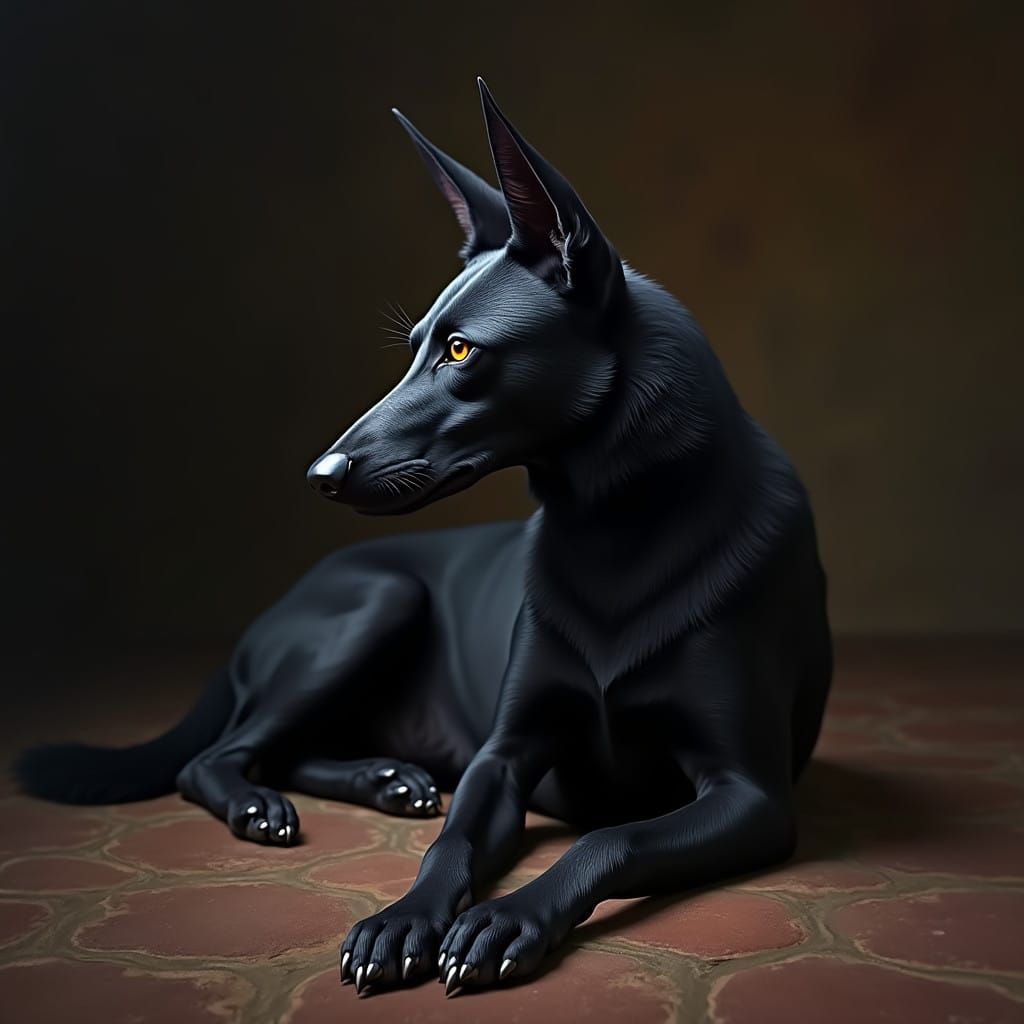 Majestic Black Hound in Baroque Style