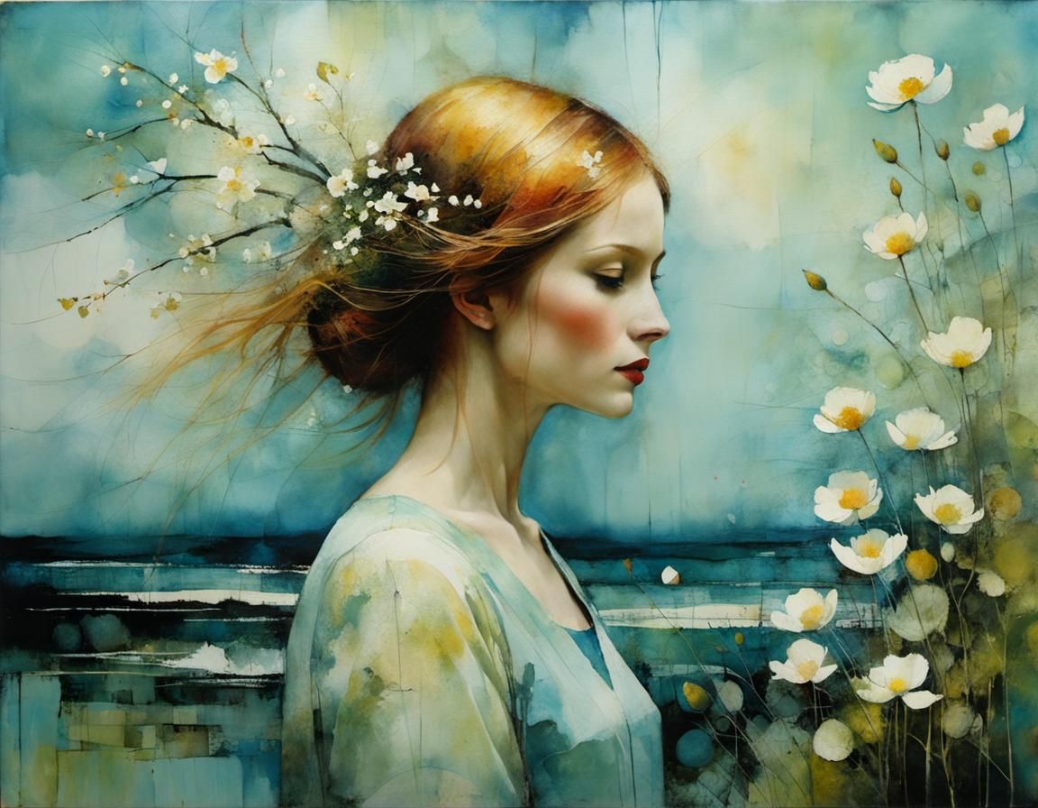 Springtime Seashore Encaustic Painting