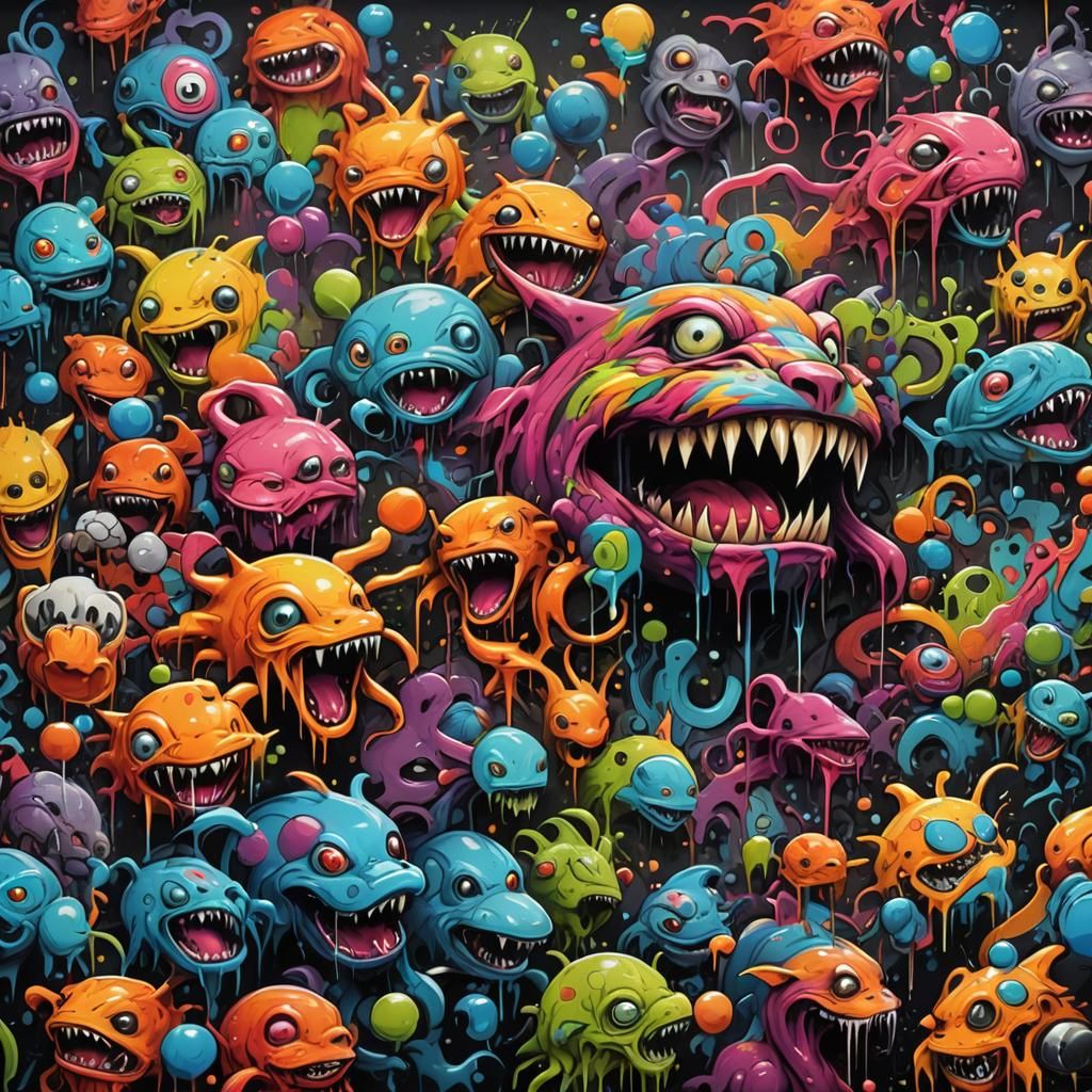 School for Fantastic Creatures in Graffiti Art Style