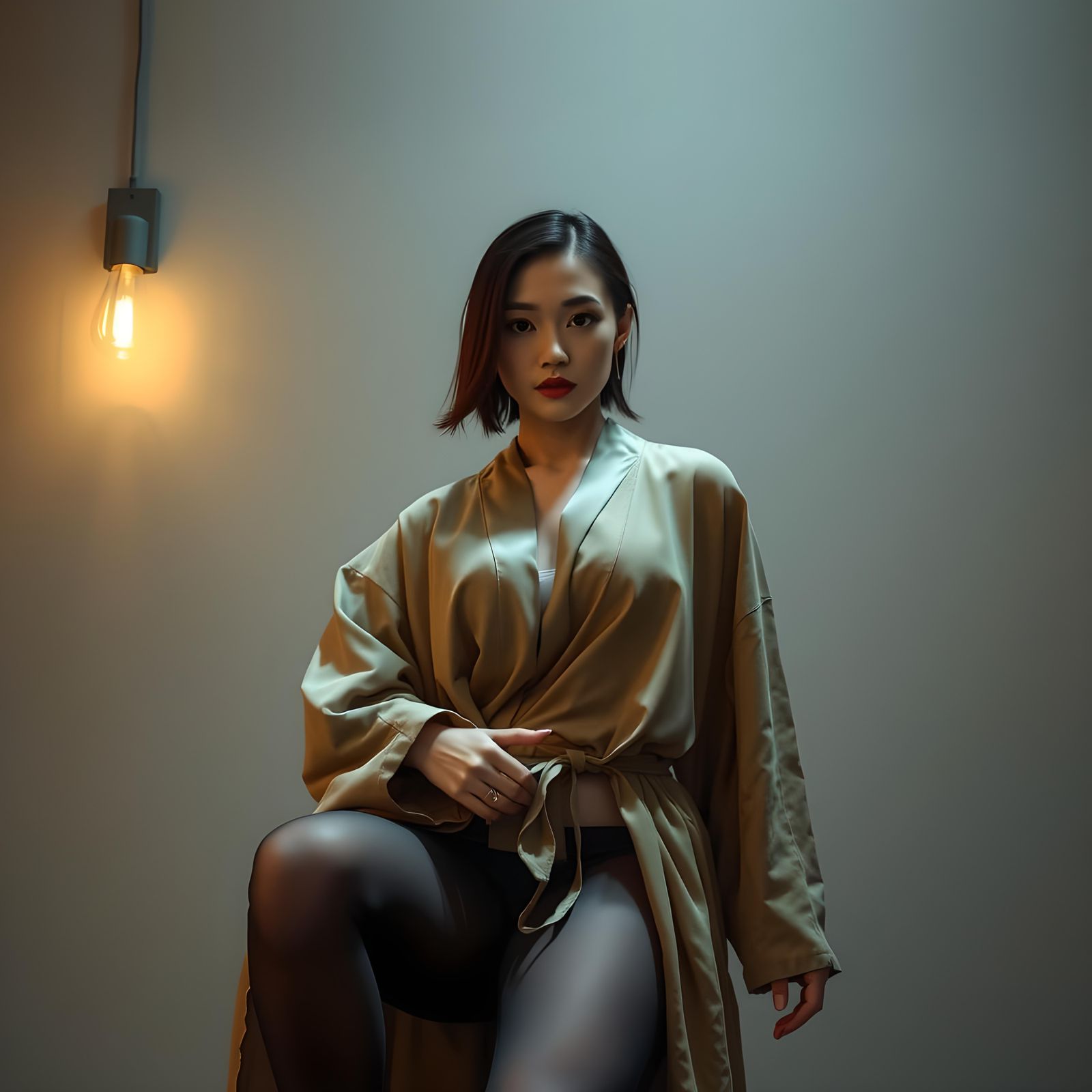 Alluring Asian Woman in Pantyhose, Sharp Focus