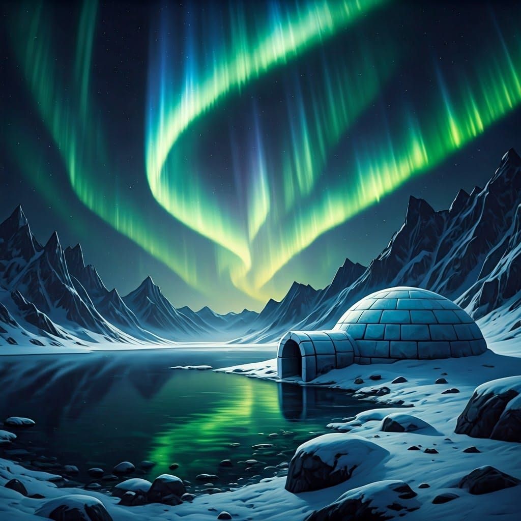 Aurora Borealis Dance Above Snowy Igloo in a Dreamlike Lands...