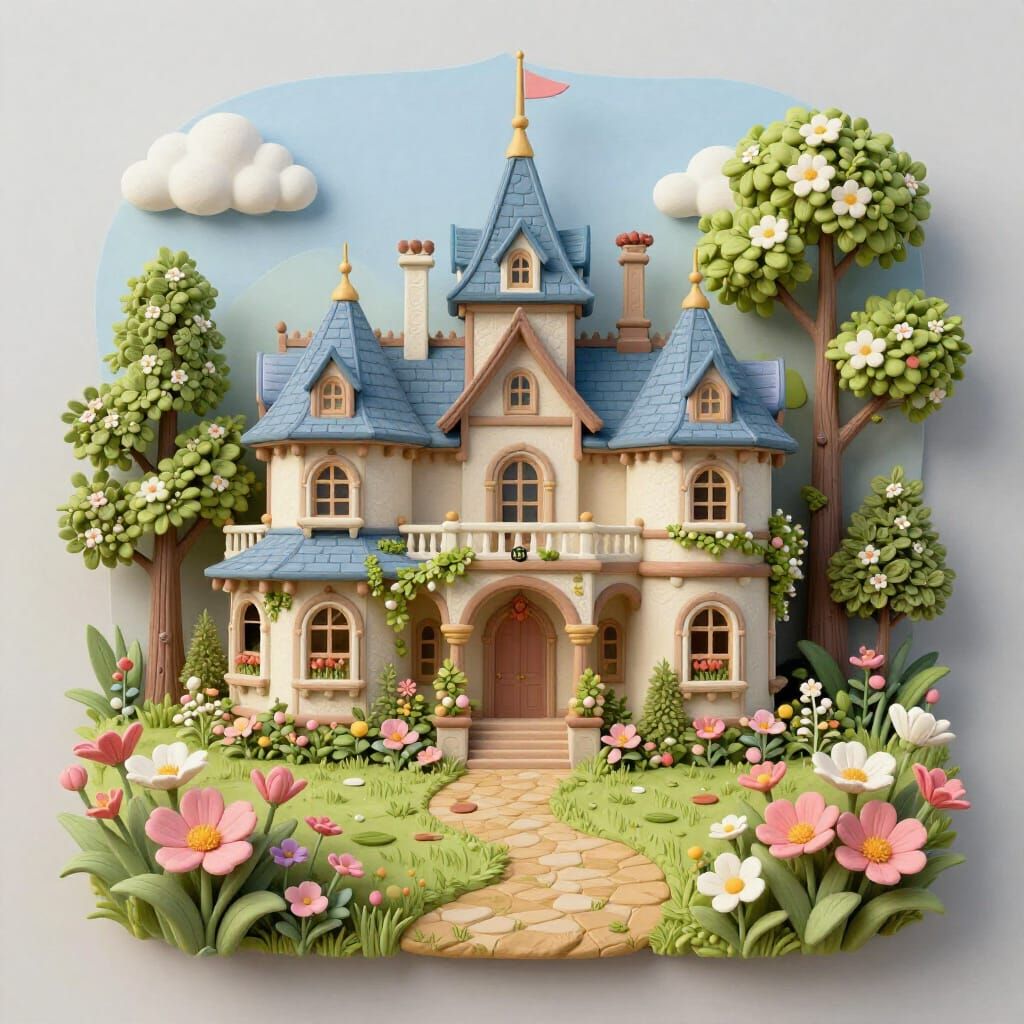 3D Fairy Mansion Landscape Painting