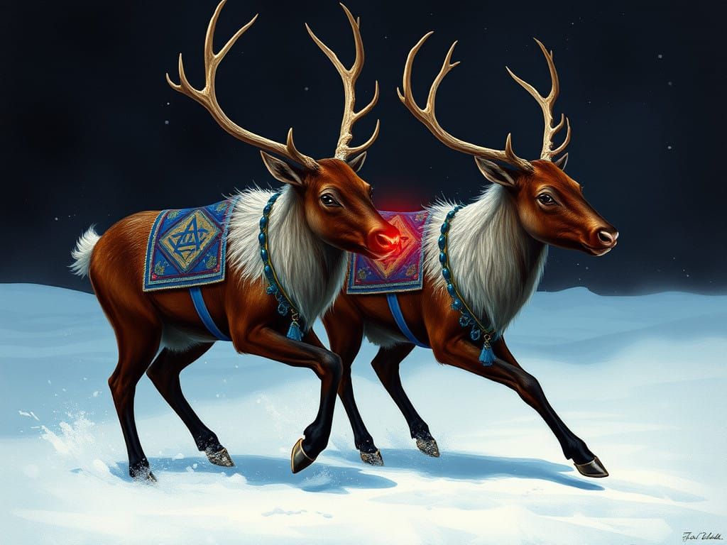 Surreal Reindeer Fashion Illustration in Deep Brown and Egyp...
