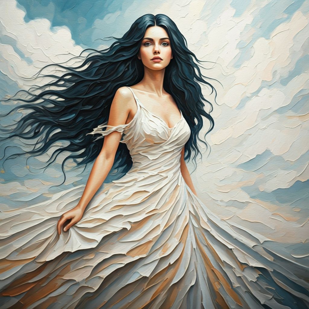 Woman in White Dress as Impasto Painting