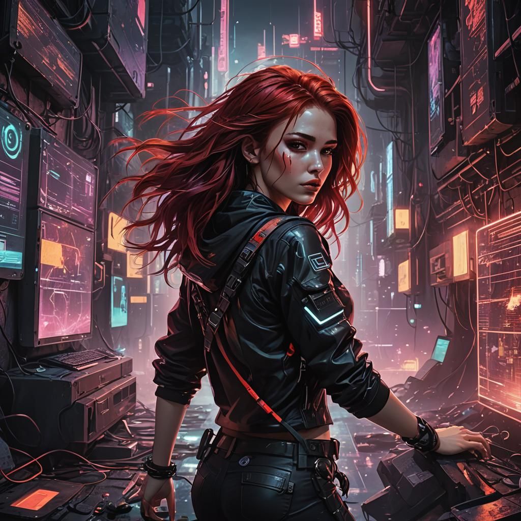 Cyberpunk Woman Exploring Digital Realm