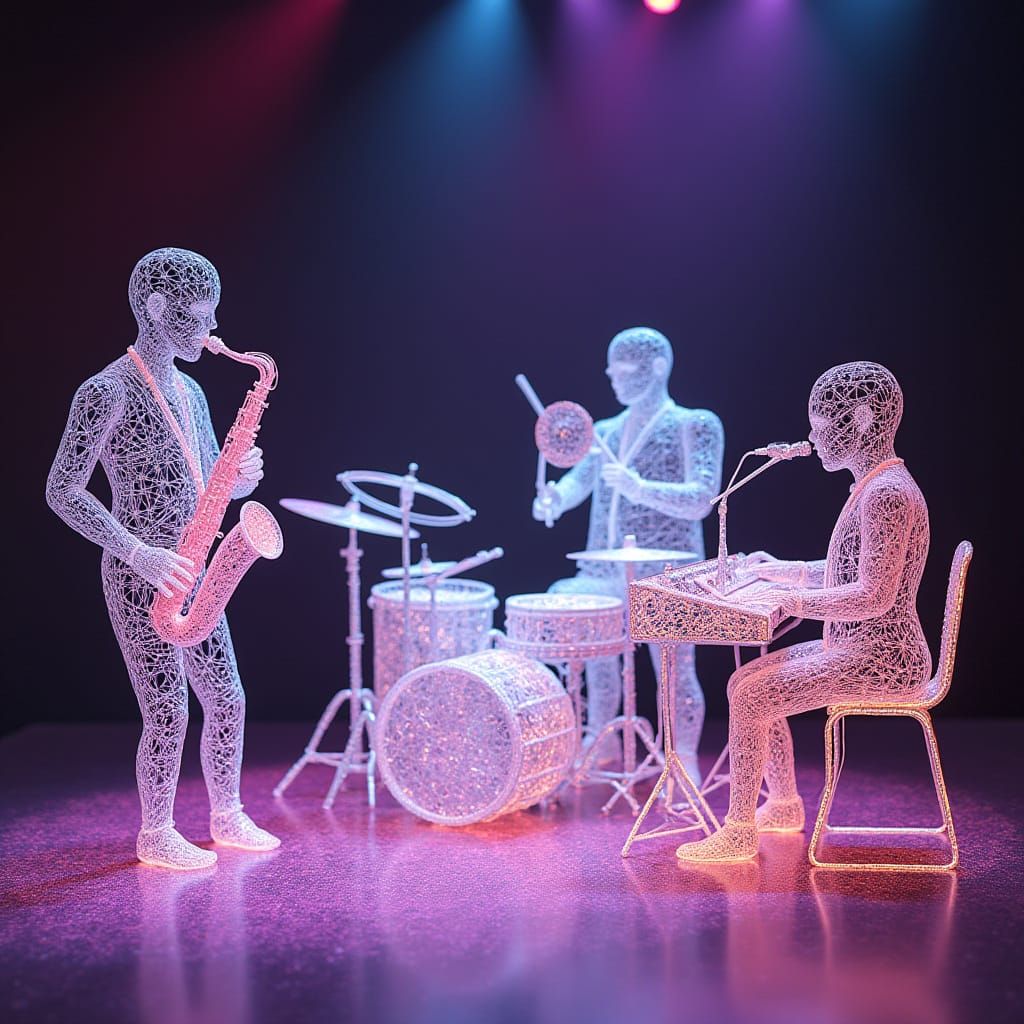 Jazz Band Performance with Wire-Sculpted Instruments