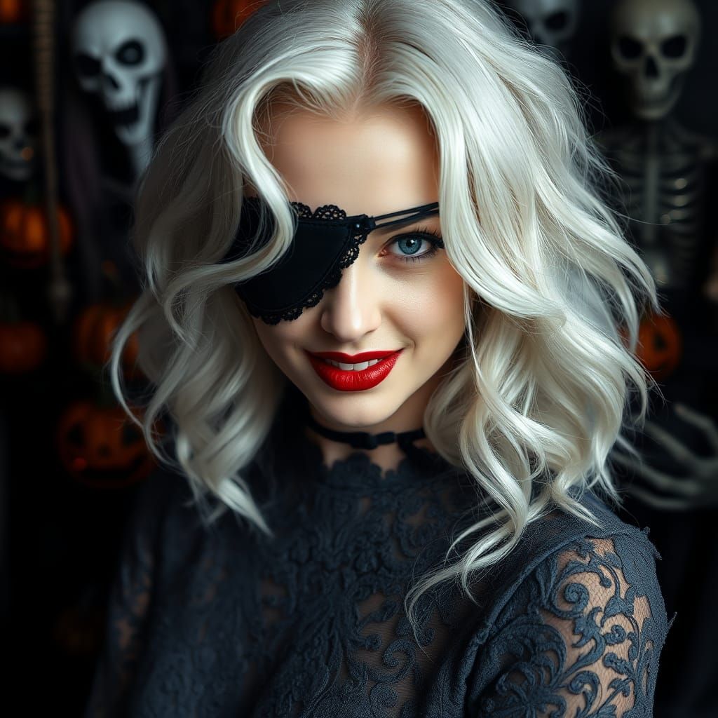 Elegant Woman with Eyepatch in Gothic Photo