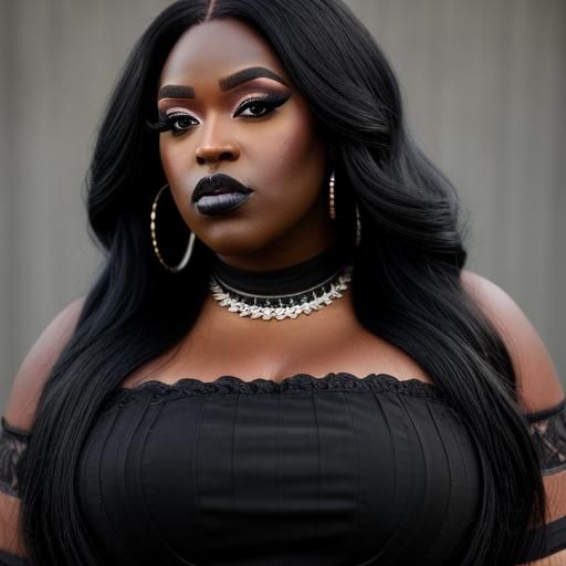 Voluptuous Goth Beauty in Black Dress