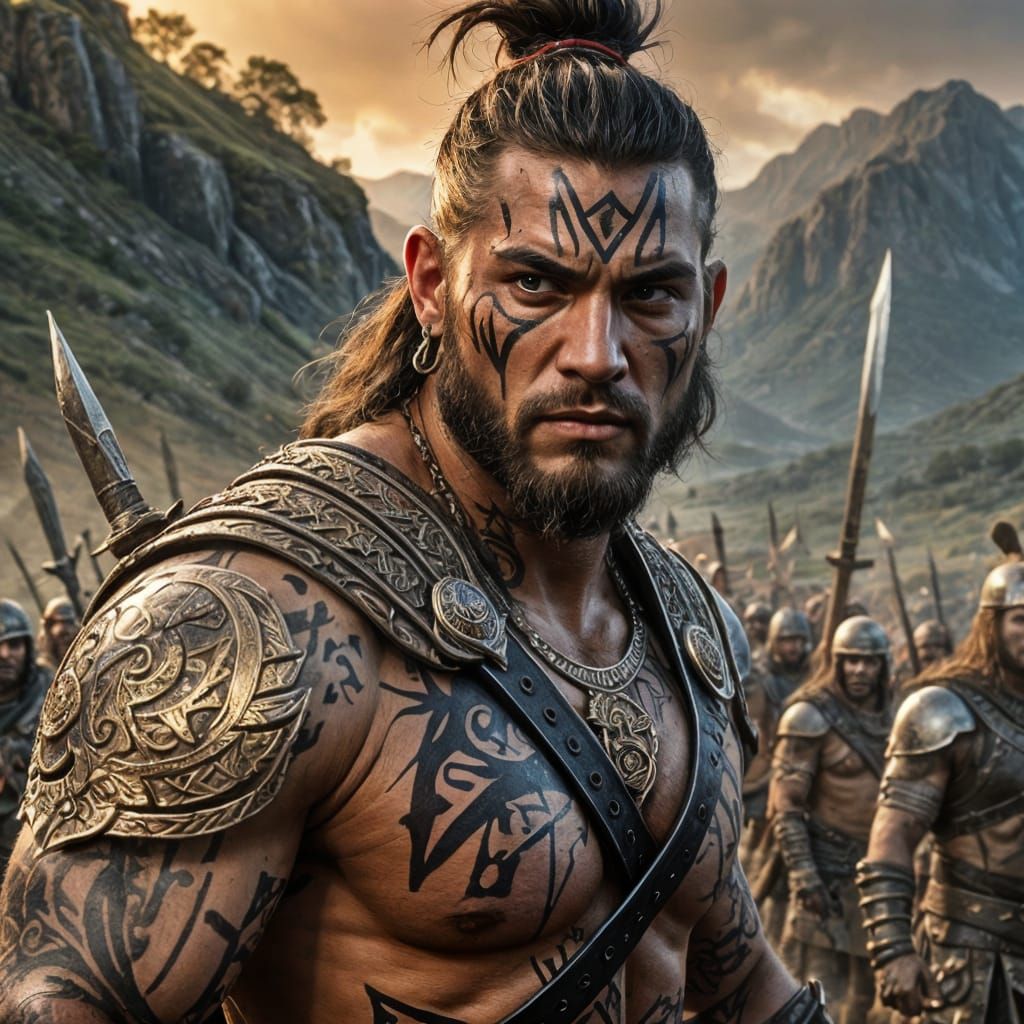 Barbarian Warrior with Tribal Facial Tattoos
