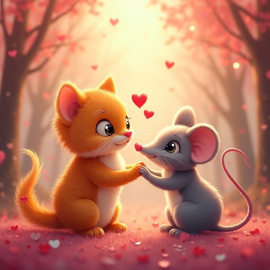 Kitten and Mouse Valentine's Day Friendship in Lisa Frank St...