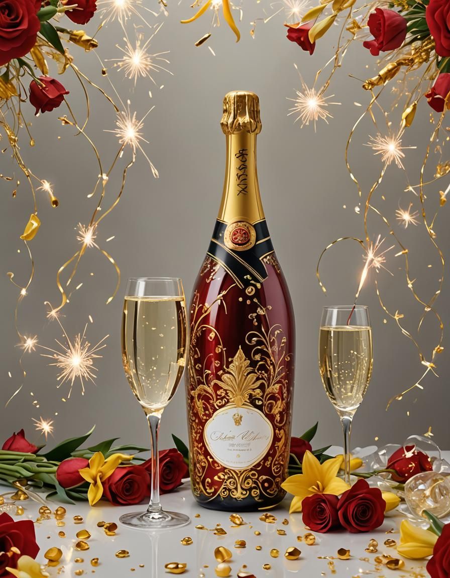 Champagne Celebration with Limoges Vase in Hyperrealistic St...