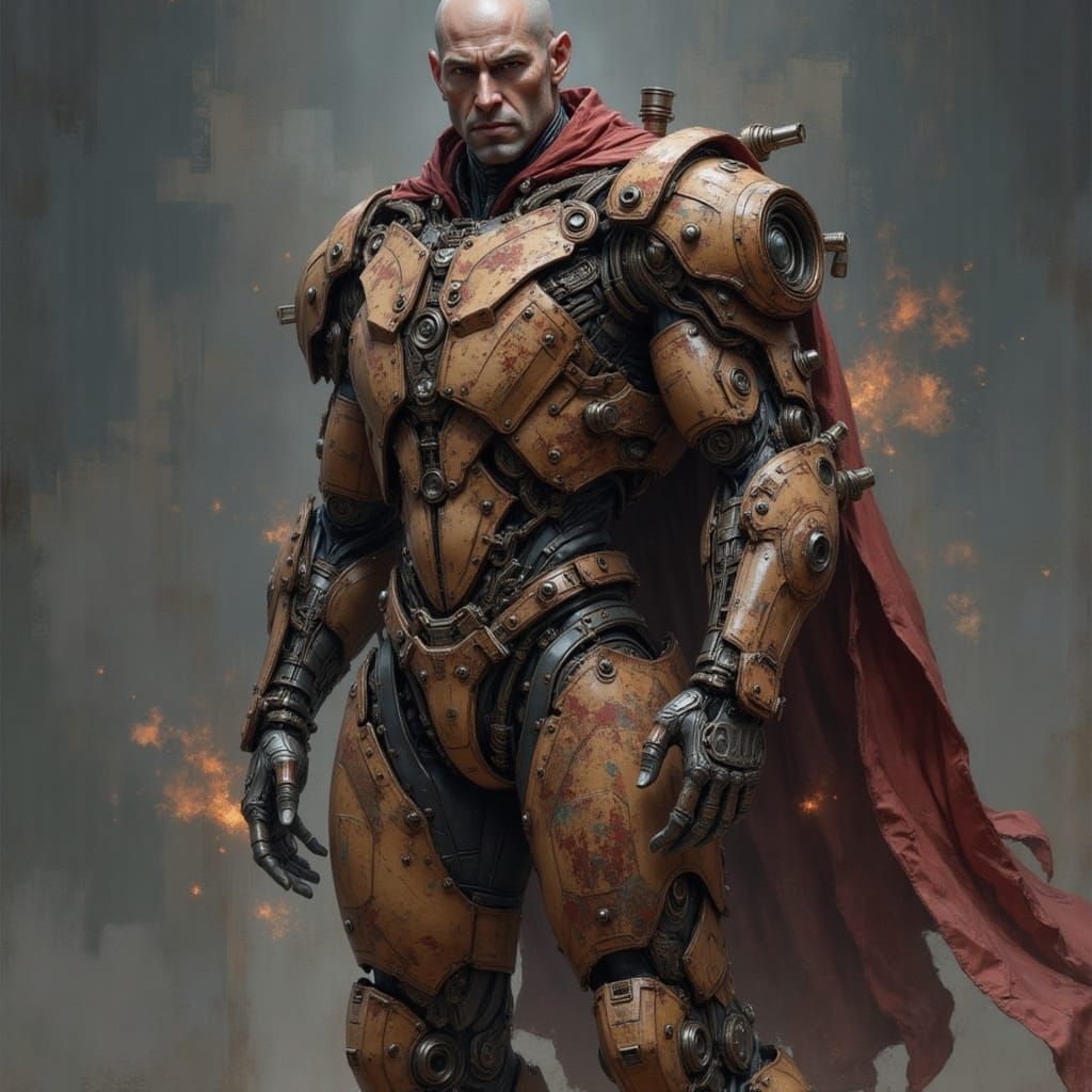 Cyborg Warrior with Mechanical Details and Cape