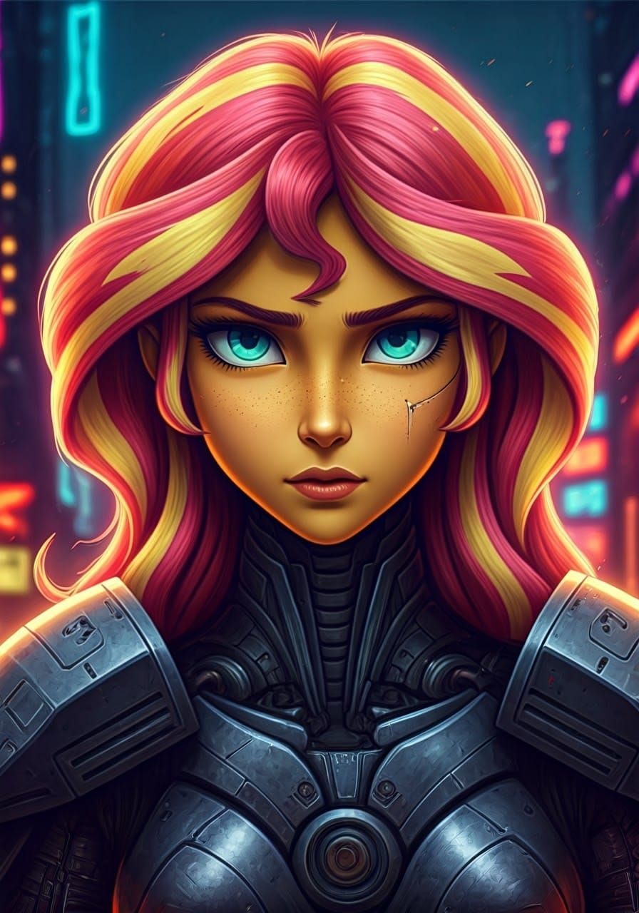 Sunset Shimmer Cyberpunk Mercenary Portrait Trending on Arts...