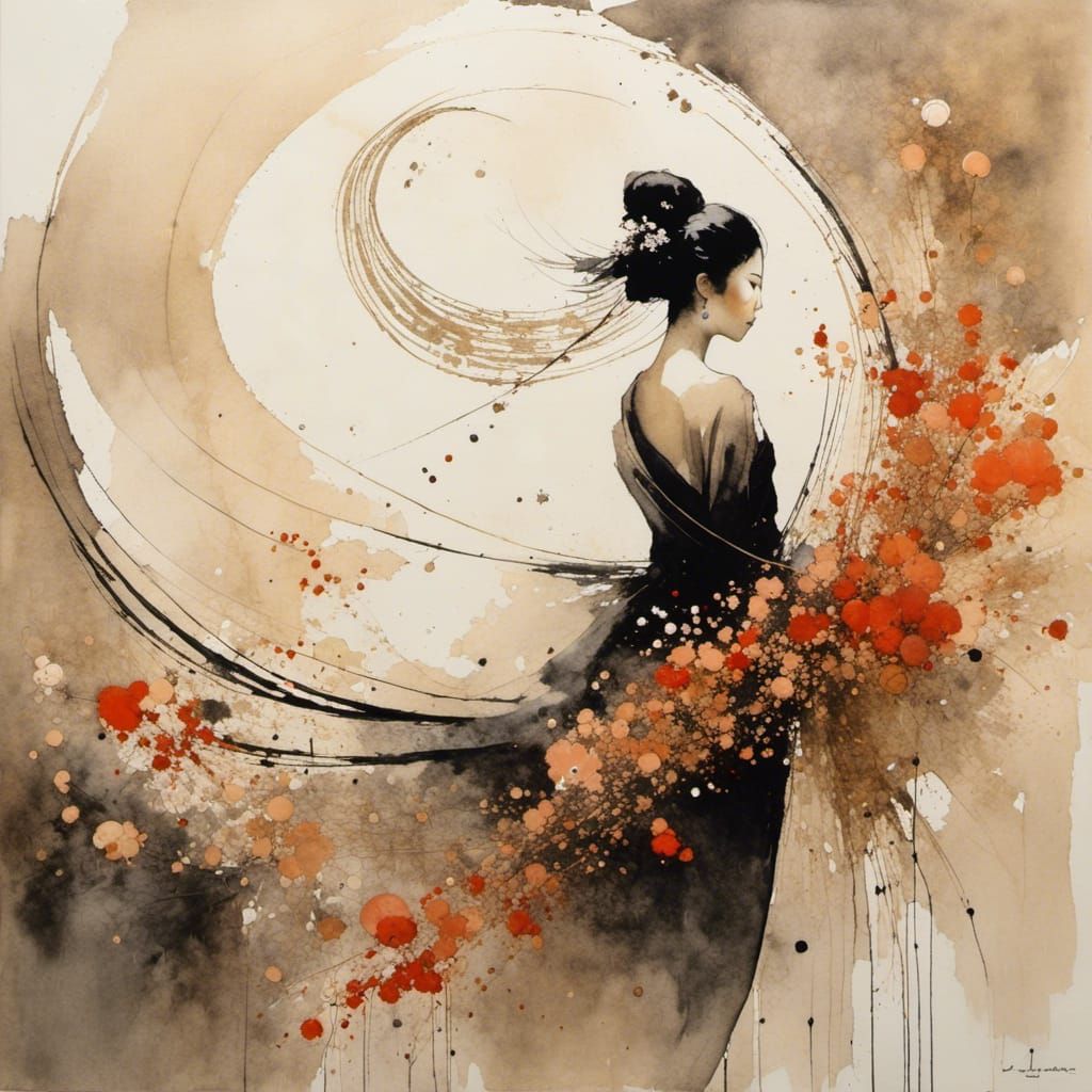 Sakura Dance: Abstract Mixed Media Ink Art