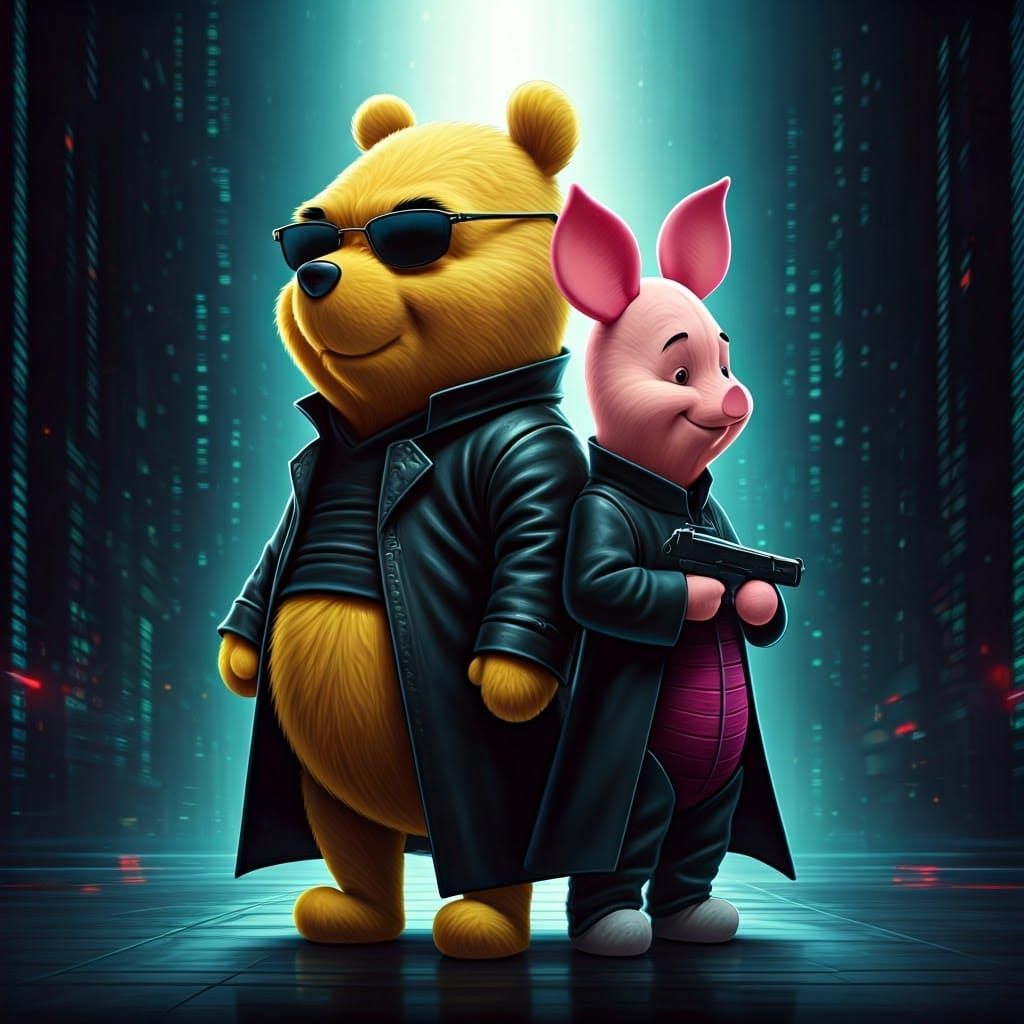 Pooh and Piglet Enter the Matrix as 3D Render