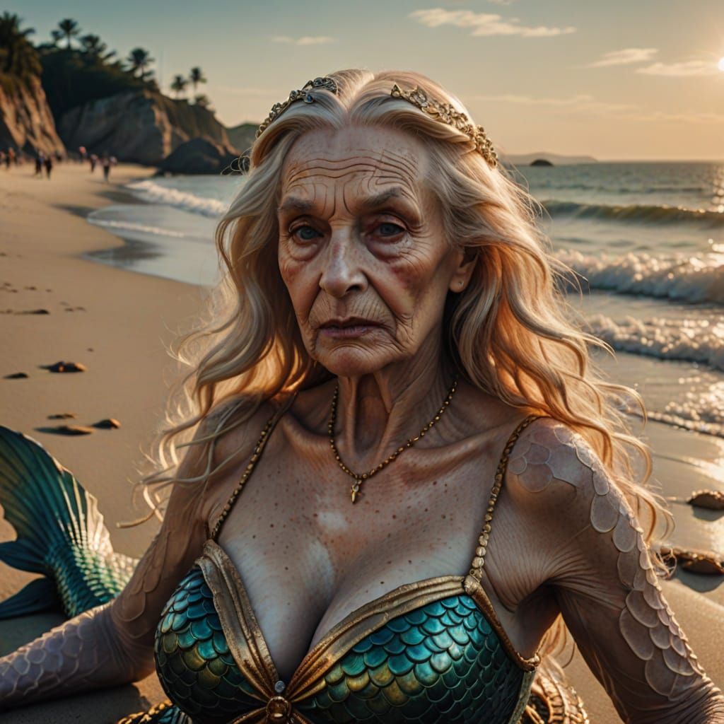 Elegant Mermaid Pose in Golden Hour