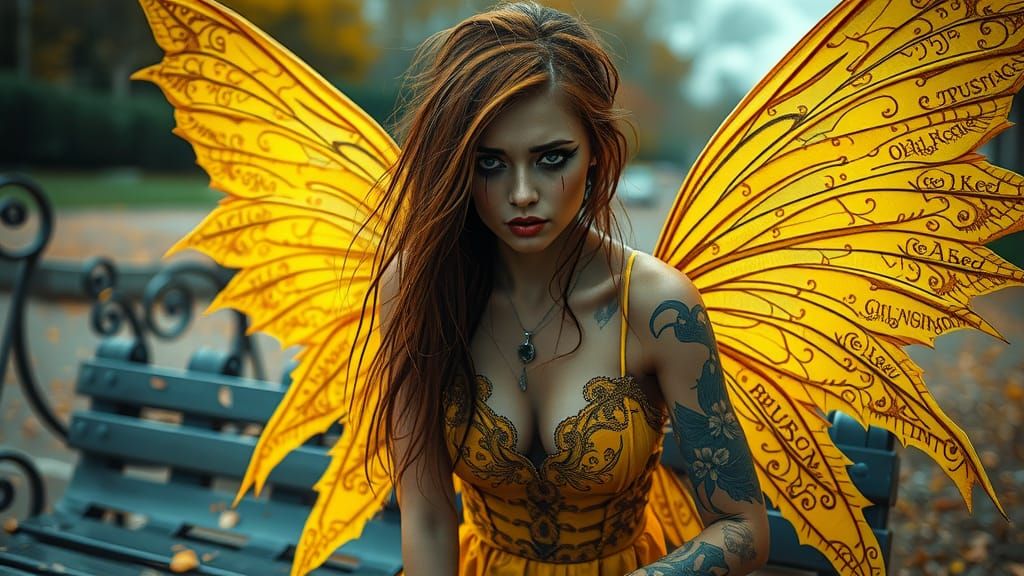 Punk Goth Fairy Crying on a Park Bench