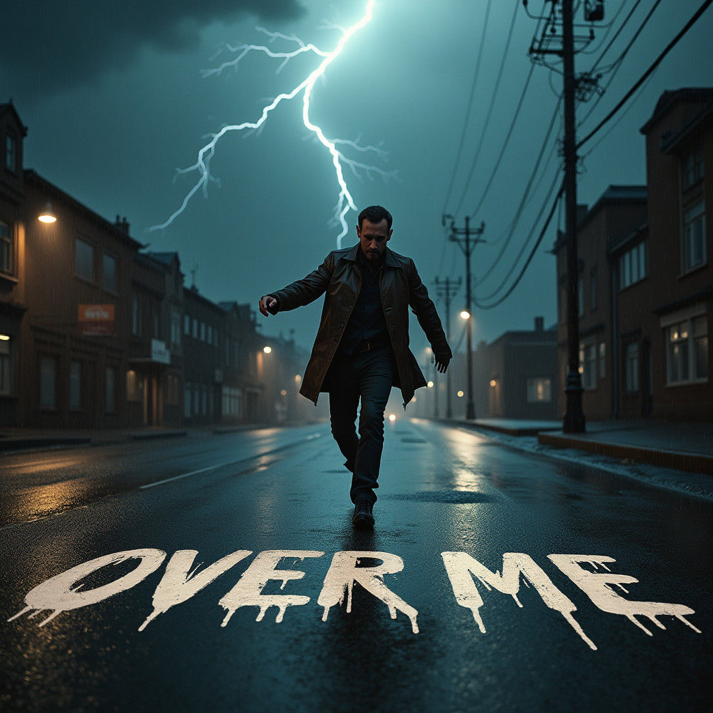 Man Dancing in Rain Under Thundercloud, Cinematic Style