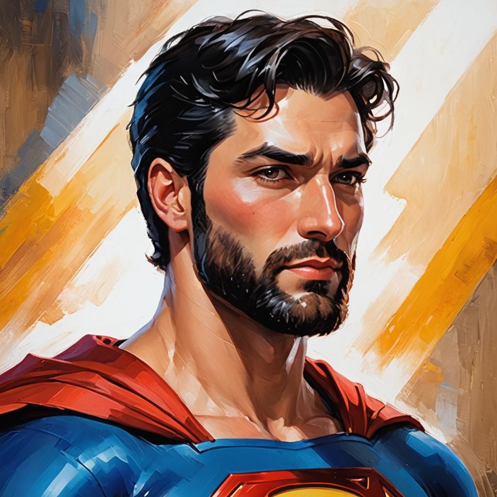 Impressionist Superman Portrait with Black Beard