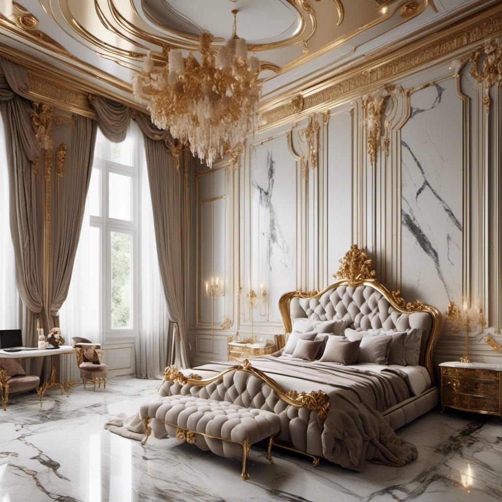 Luxurious Bedroom with Gold and Marble Furniture