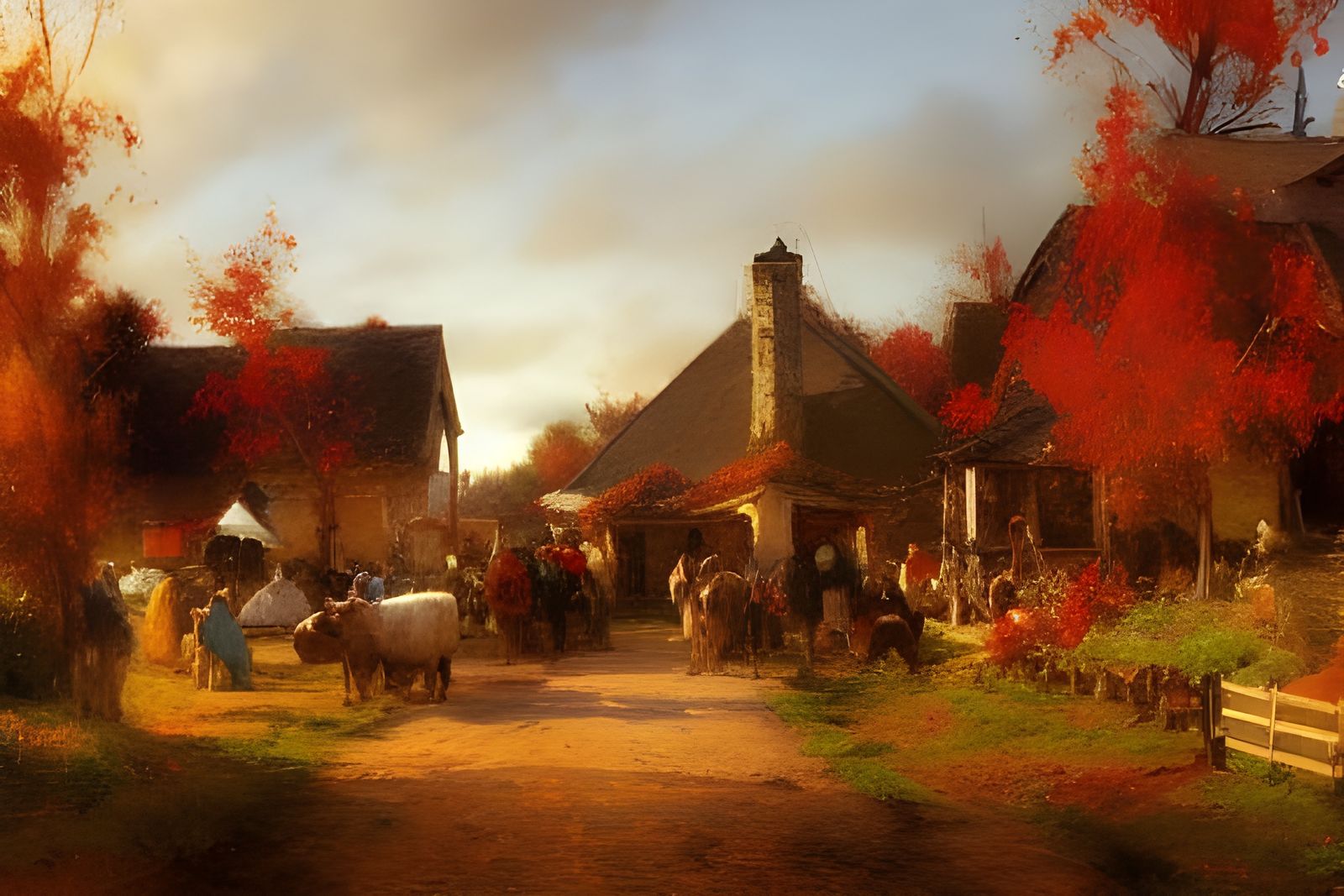 Autumn Village Feast: Oil Painting Masterpiece