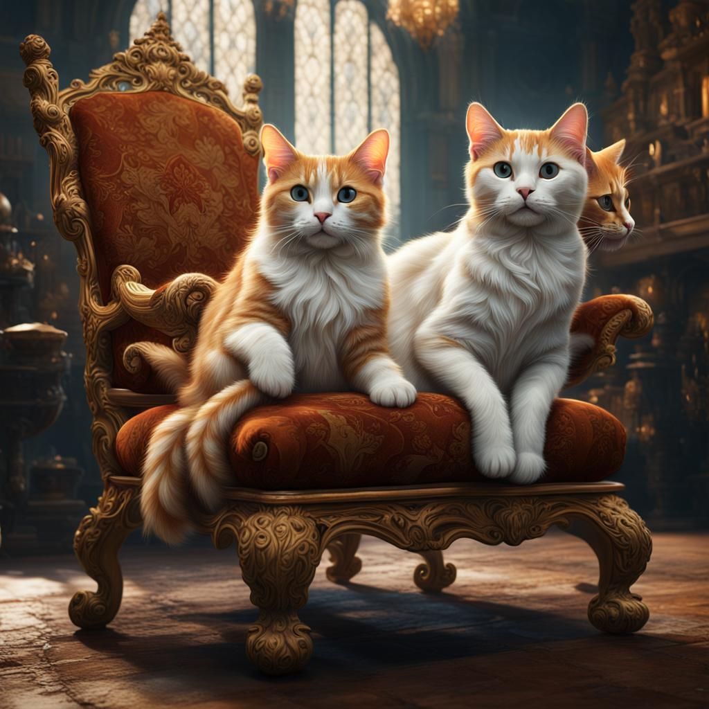 Ginger and White Cats on a Chair: Detailed Matte Painting