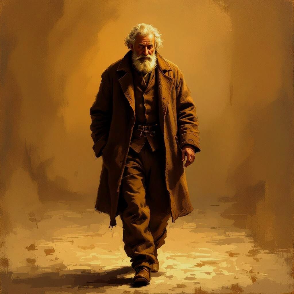 Old Man Strolling in Moonlight as Rembrandt Painting