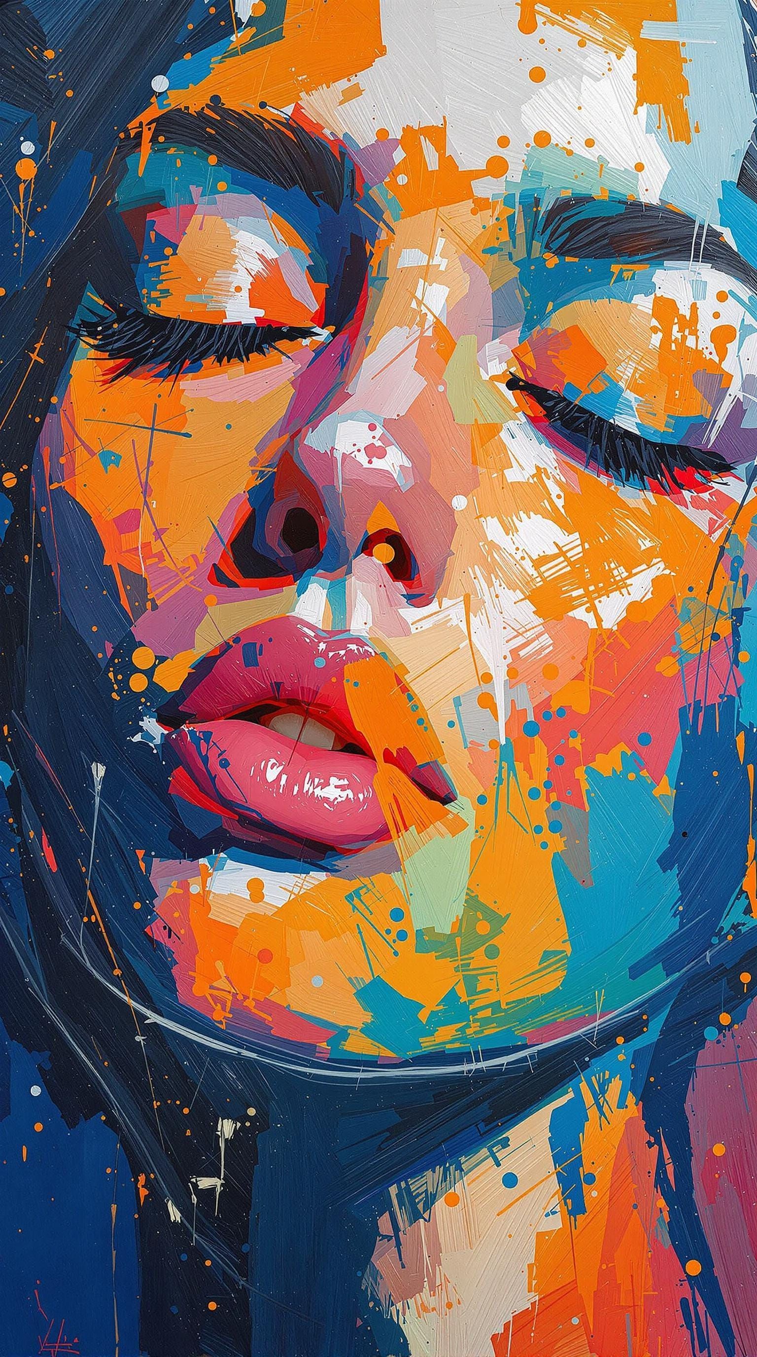 Abstract Portrait of a Woman's Face with Vibrant Expressive....