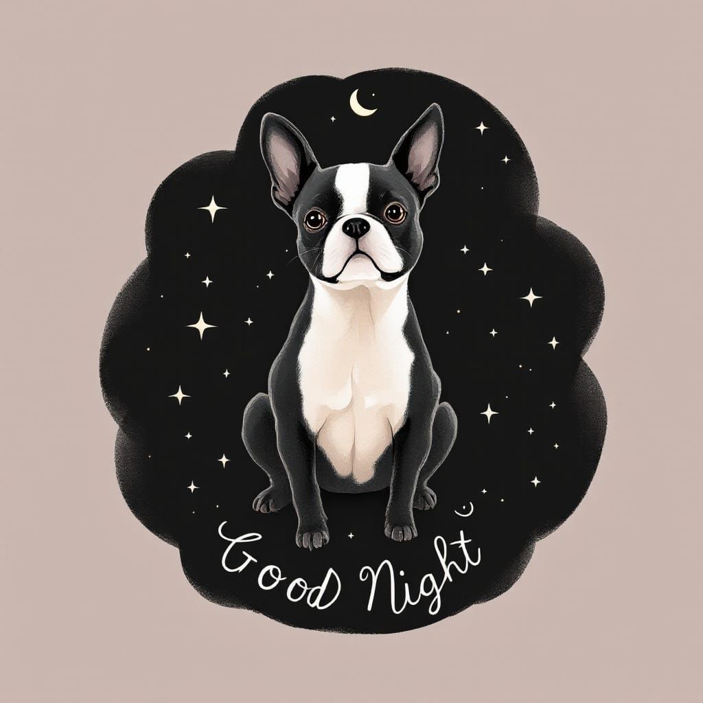 Surreal Boston Terrier Radiates Soothing Good Night Message ...