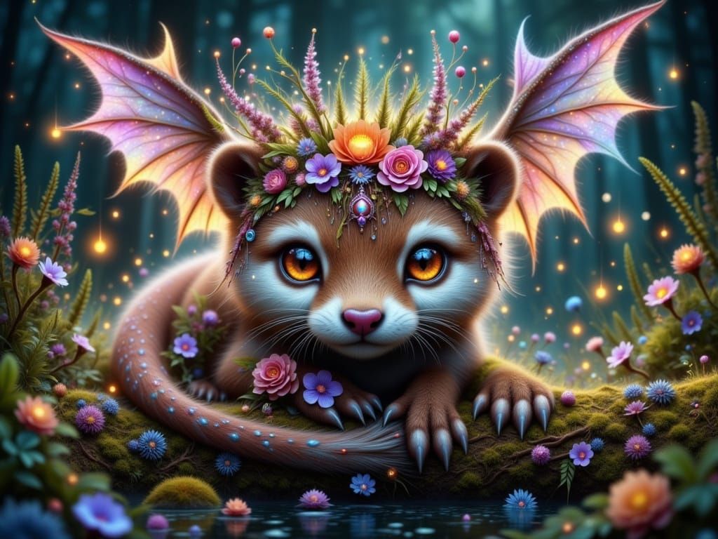 Mystical Otter Dragon with Enchanted Aura