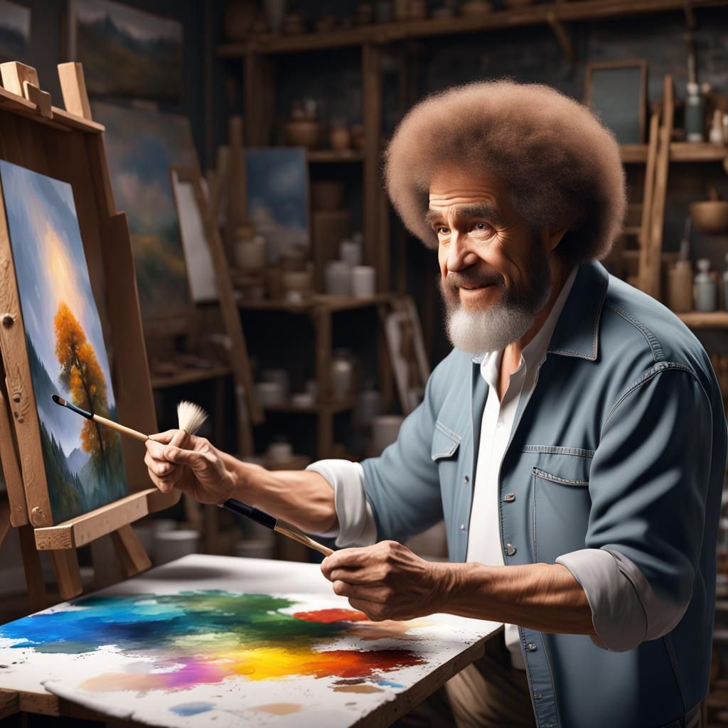 Bob Ross Painting in Studio: Detailed Matte Painting