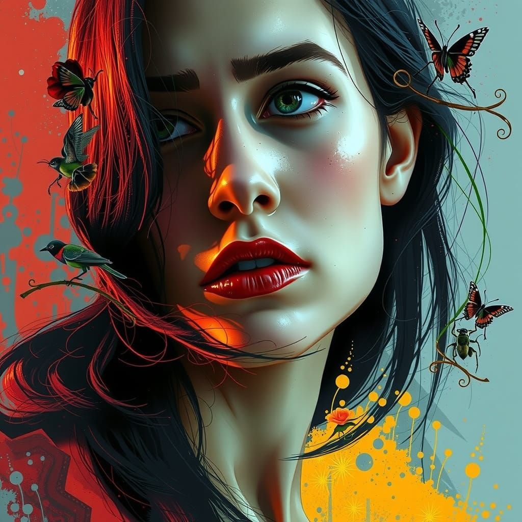 Surreal Woman in Rainforest Collage, Klimt-Inspired