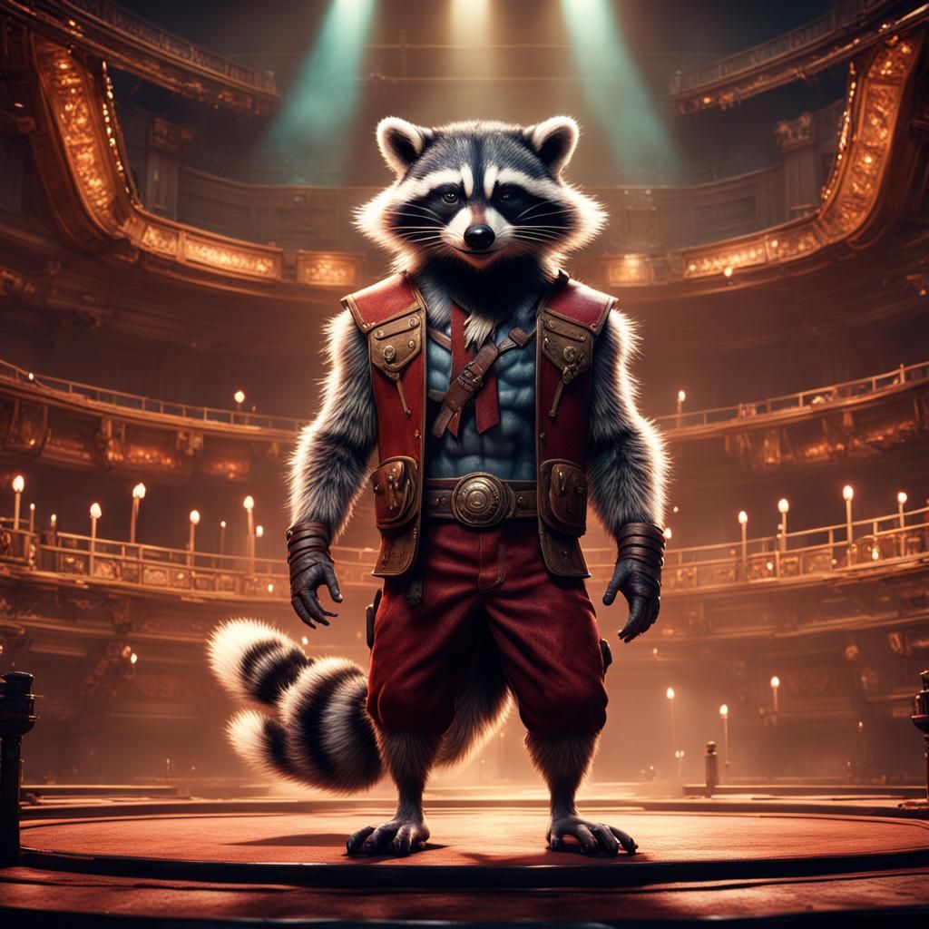 Two-Headed Raccoon on Stage: Detailed Matte Painting