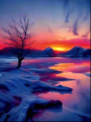 Winter Sunset Over Icy Lake Dumak