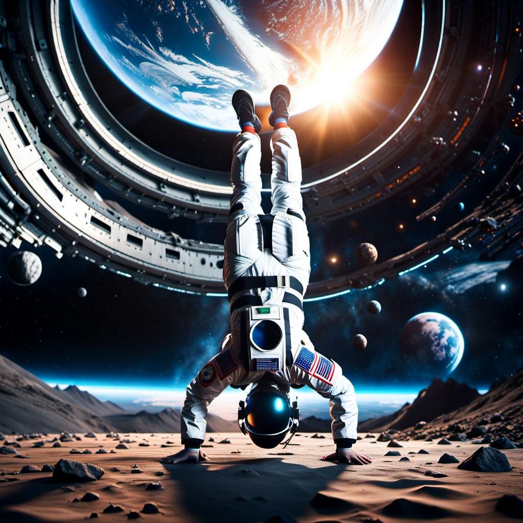 Astronaut in Headstand Yoga Pose: Digital Matte Painting